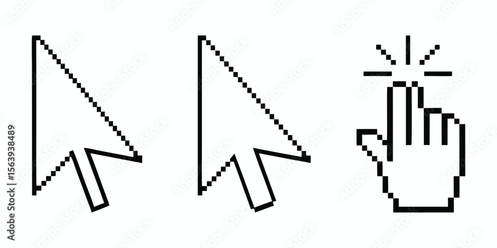 Fototapete pixel cursor icon set. retro computer pointer and hand symbols for web design, ui, or presentations.