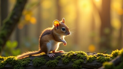 Cute Wild Mouse Perched on Log