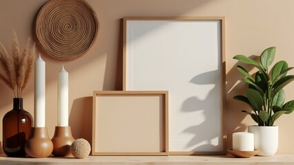 Mockup With Frames, Plant, And Candles