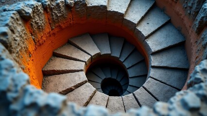 Obraz premium Spiral Staircase Inside Ancient Stone Well
