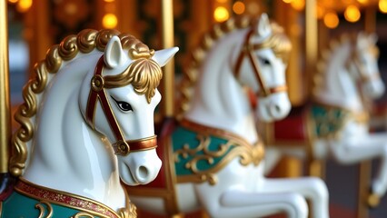 Carousel Horses-Vintage Fairground-Close Up View