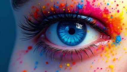 Colorful Paint Splatter On Woman's Eye