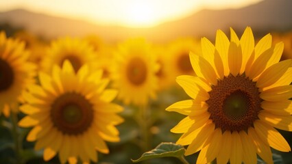 Obraz premium Field of Sunflowers At Sunset