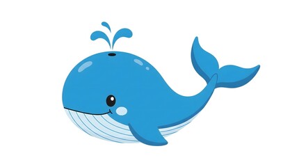 Cute cartoon blue whale spouting water isolated on white background for children s designs