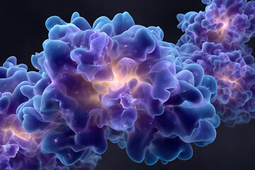 Amorphous glowing purple and blue clusters with internal light abstract