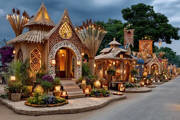 Decorative bamboo huts in village fair high resolution picture