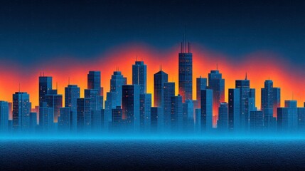 A stunning skyline silhouette against a vibrant sunset, showcasing modern architecture against a colorful backdrop.
