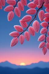 Delicate pink leaves against a stunning twilight backdrop, showcasing nature's beauty and tranquility at sunset.
