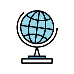 Colored globe symbolizing geography and travel in a modern design with blue accents