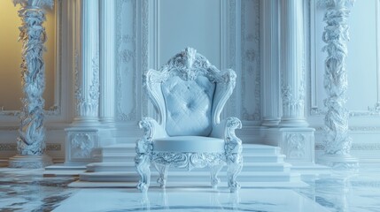 Ornate white throne room interior.