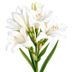 Fototapeta premium Watercolor Tuberose Flowers on Stem – Symbol of Purity and Peace – Transparent PNG