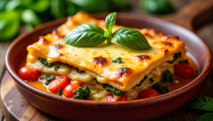 Baked vegetarian lasagna with béchamel and vegetables