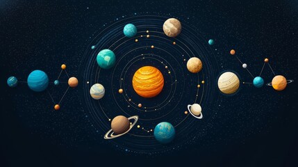 Naklejka premium A colorful illustration of planets in a solar system, showcasing unique designs and orbital paths.