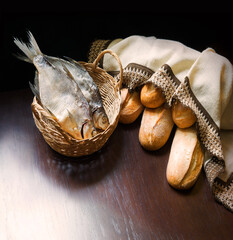 Bread and fish on the table