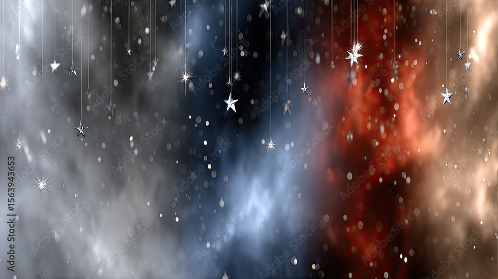 Poster dynamic display of light particles and blurred colors create a striking abstract background with a c