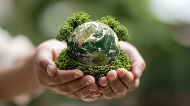 world environment day hands holding earth globe to protect and save clean planet environmental care for sustainable green business save earth and eco friendly esg and csr concept to net zero