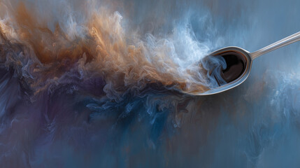 Stirring spoon blurs in rich black coffee, heat fogging edges of steel mug
