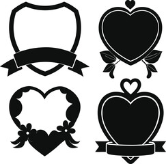 Romantic heart and ribbon frame set perfect for love or wedding designs