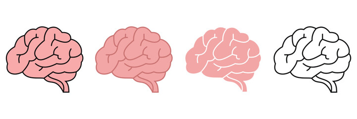 Human Brain Icon Collection — Solid and Outline Medical Vector Set