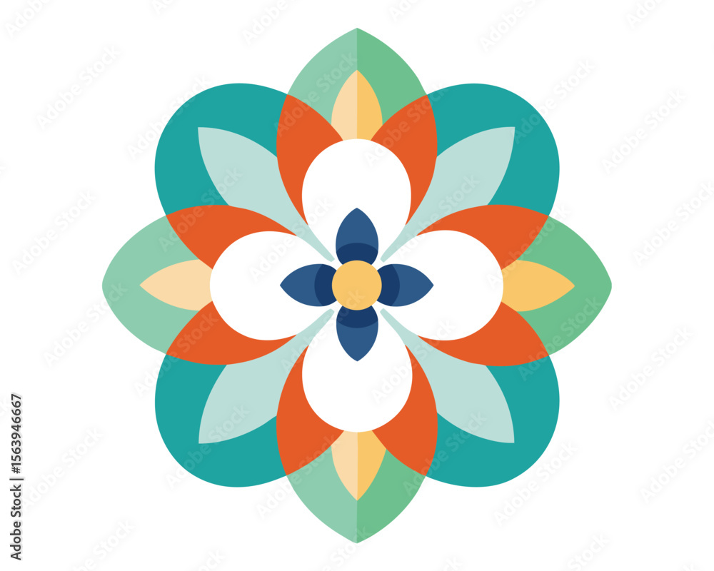 Poster geometric colorful floral design illustration in a flat style with abstract overlapping shapes and p