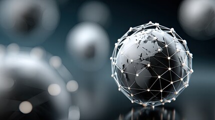Visual representation of a futuristic global network with planet Earth composed of glowing elements set against a dark blue backdrop