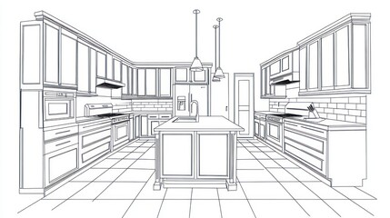 Kitchen design blueprint showcasing a modern, well-equipped space.