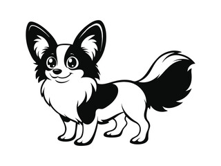 Obraz premium Papillon dog silhouette vector illustration, pet clipart, black and white animal shape