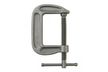 Industrial-grade c-clamp made of durable metal, isolated on a transparent background, showcasing its robust construction and practical use