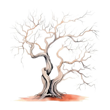 Halloween bare twisted tree in watercolor style
