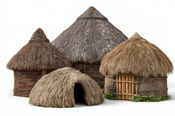 Diverse thatched dwellings showcasing natural materials and rustic construction thatched huts traditional