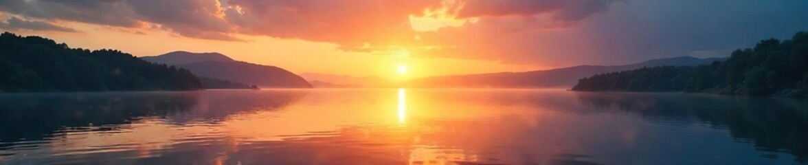 Serene Sunrise Lake Reflection Peaceful Sky, Spiritual Connection, Inner Peace