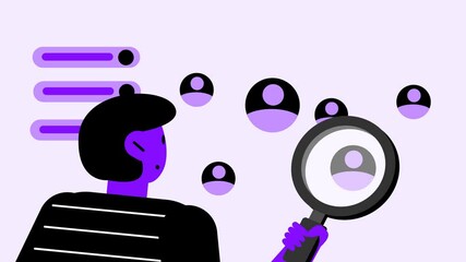 Animation of a person searching for clients, candidates, or audience