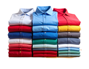 Organized Wooden Wardrobe with Folded Colorful Polo Shirts, Transparent PNG