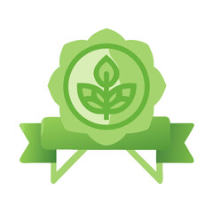 Green award badge with a leaf symbol representing eco-friendliness and sustainability in a modern design
