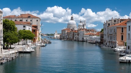 Fototapeta premium The canal with its stunning architecture and white-domed church.
