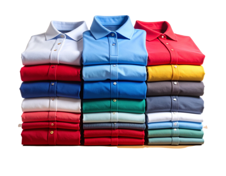  Organized Wooden Wardrobe with Folded Colorful Polo Shirts, Transparent PNG