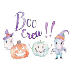 Fototapeta premium Halloween Boo Crew quote with cute characters
