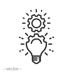 innovation icon, creative technology icon, technical innovation concept,  light bulb with gears, idea, creativity inspiration, thin line symbol on white background editable stroke vector illustration