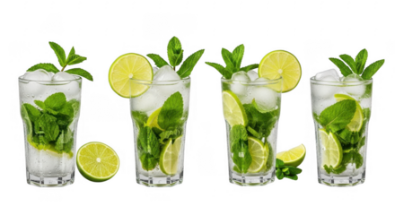 Refreshing Mojito Cocktails with Mint and Lime: Perfect Summer Beverages for Celebrations and Gatherings, isolated on a transparent background