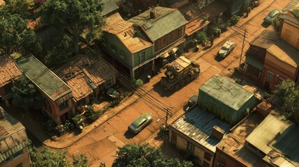 Fototapeta premium Dusty Street, Old Town Aerial View