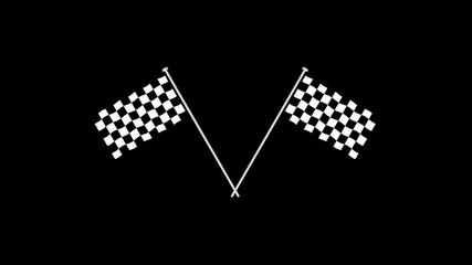 2 grand prix chequered flags waving in the breeze crossed over one another isolated with a transparent alpha background for use with animated logos or emblems with a motor racing theme 4K