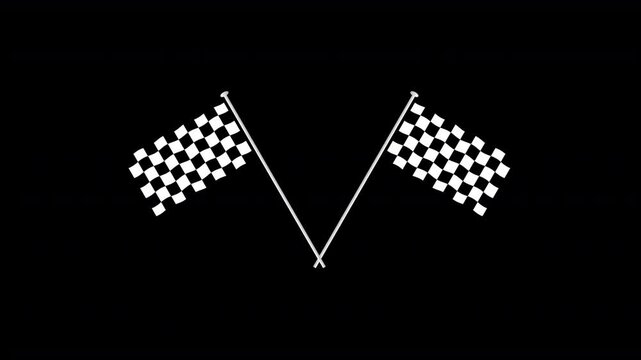 2  grand prix chequered flags waving in the breeze crossed over one another isolated with a transparent alpha background for use with animated logos or emblems with a motor racing theme 4K