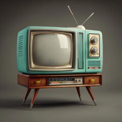 80s TV Set. Retro Television on Stand in Vintage Style, 3D Rendered Illustration