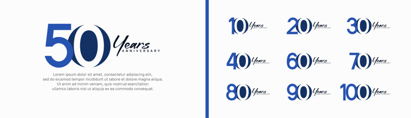 set of anniversary logo style with handwriting. vector design blue color for celebration
