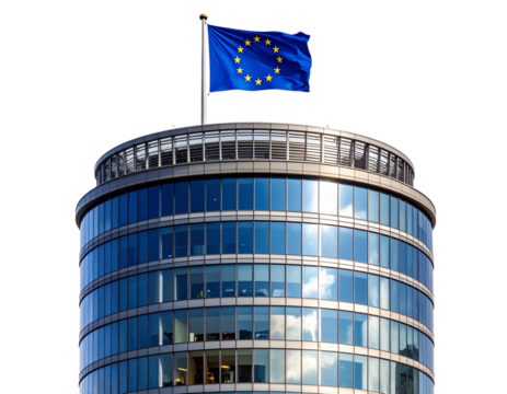 Modern Financial Institution with European Union Flag, Transparent Background