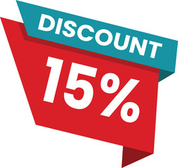 15% Discount Banner – Bold Red and Blue Sale Tag Vector Design

