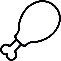 Fried chicken leg piece line art icon on white background
