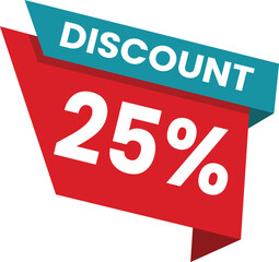 25% Discount Banner – Bold Red and Blue Sale Tag Vector

