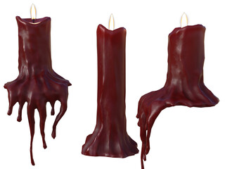 3D rendered candles with draping wax isolated on transparent background