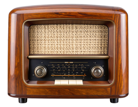 Classic Wooden Vintage Radio with Dials and Speaker Grill, Transparent PNG
